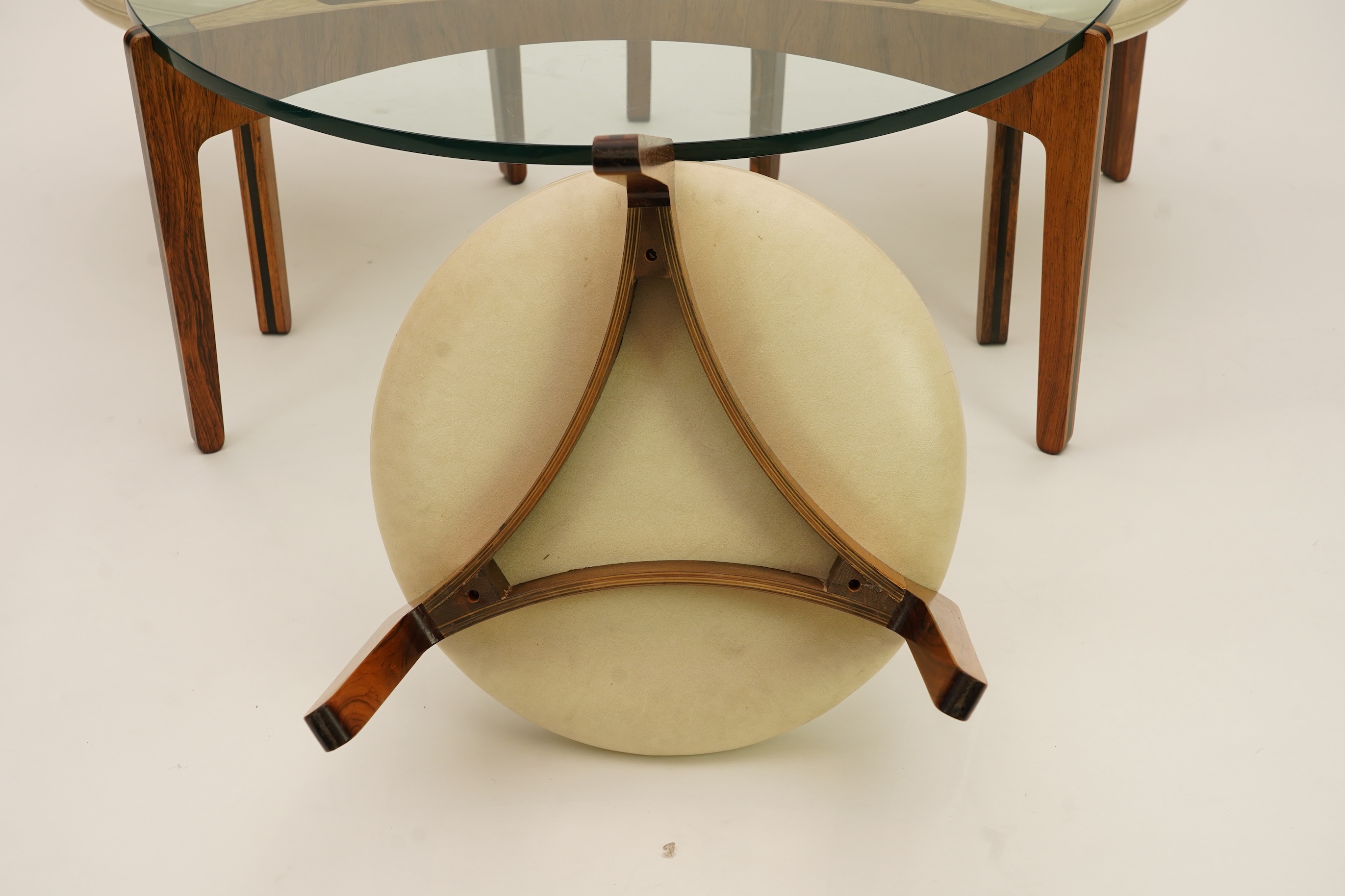 Sven Ellekaer (Danish, 1926-1984) for Christian Linneberg Møbelfabrik: A coffee table and three nesting stools ensuite